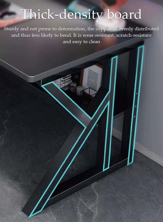 Spides Double K Frame Design Gaming Desk Multipurpose Home Office Computer Desk with Under Table Storage Shelf Home Office Writing Study Desk Thickened Metal Frame Modern Simple Style Computer Table for Home Work Writing Study, Black - Image 3